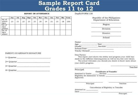 senior high school report card template
